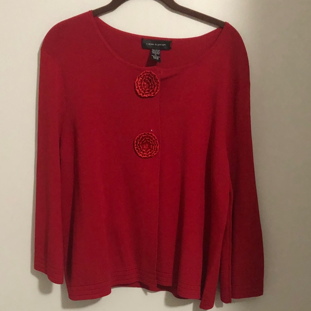 Cable & Gauge Red Floral Button Knit Pullover